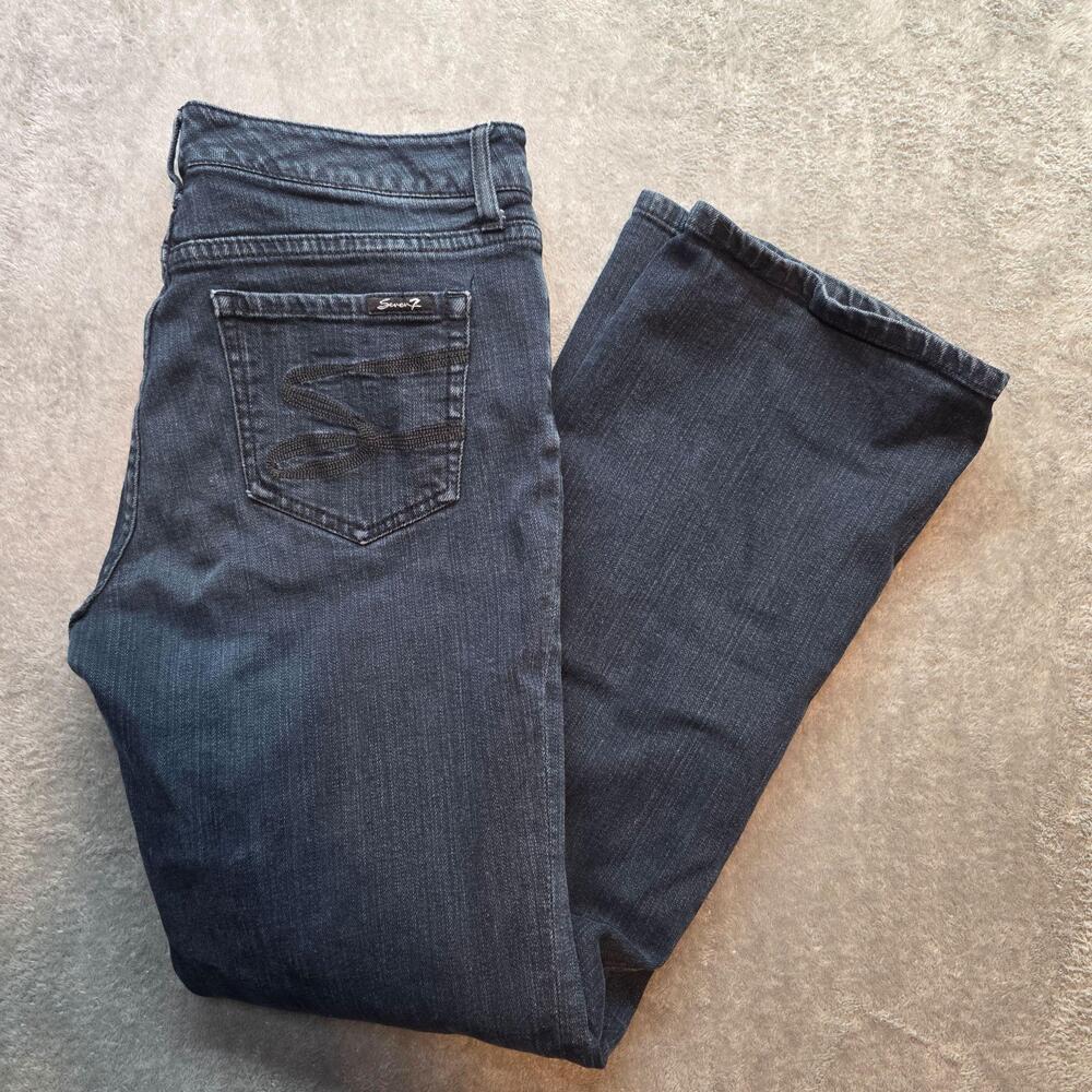 Seven7 Classic Flare Jeans Womens 8 Blue Dark Wash Mid Rise Stretch Denim